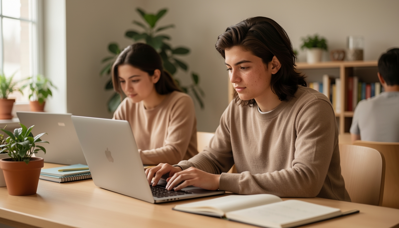 A beginner student learning to code in a warm, welcoming environment