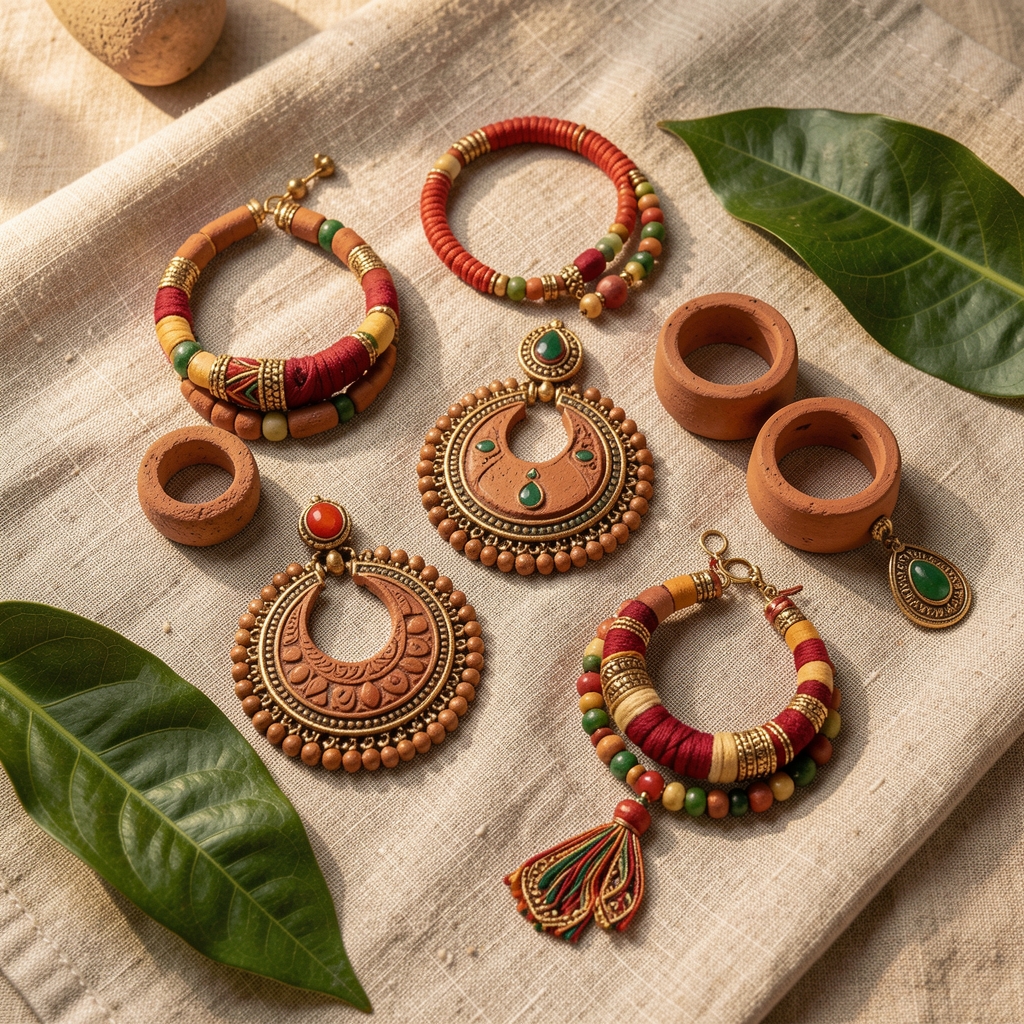 An artisan shaping a terracotta pendant by hand