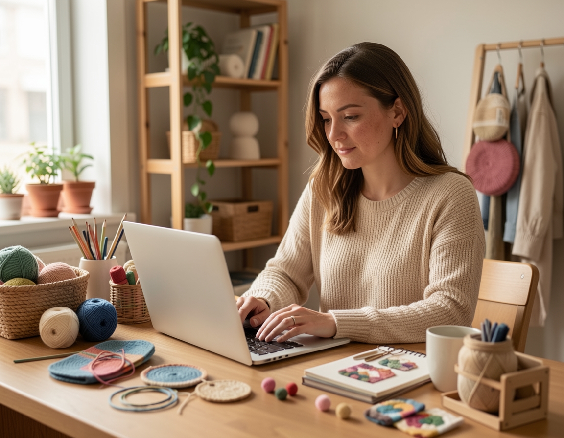 Etsy seller using AI tools in her studio