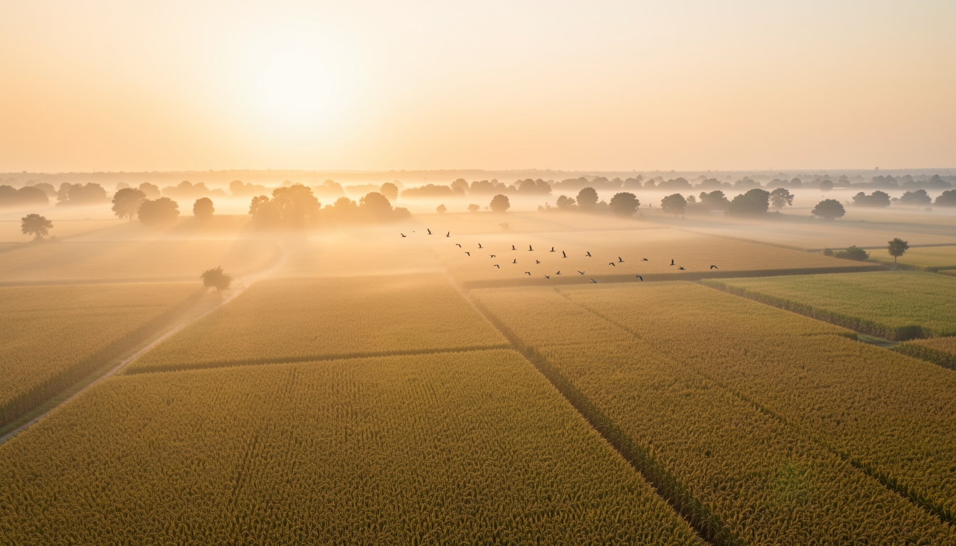 Golden millet field at sunset, Karnataka, India