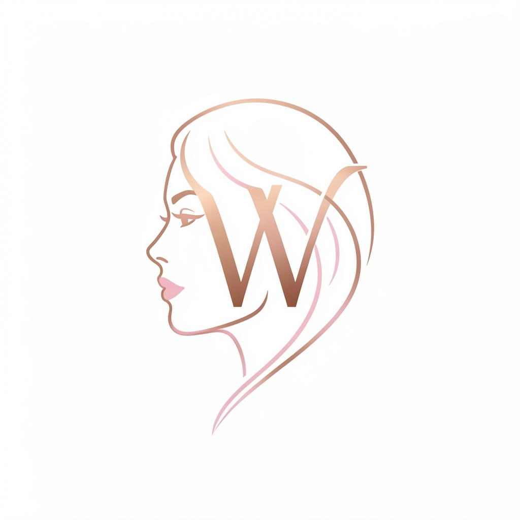 Wateen Lingerie logo — line art female face with W monogram