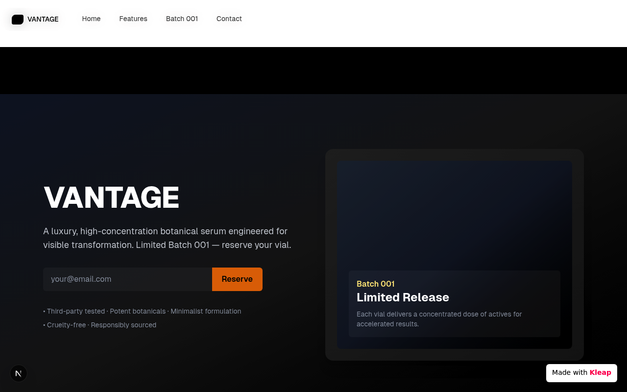 VANTAGE website example