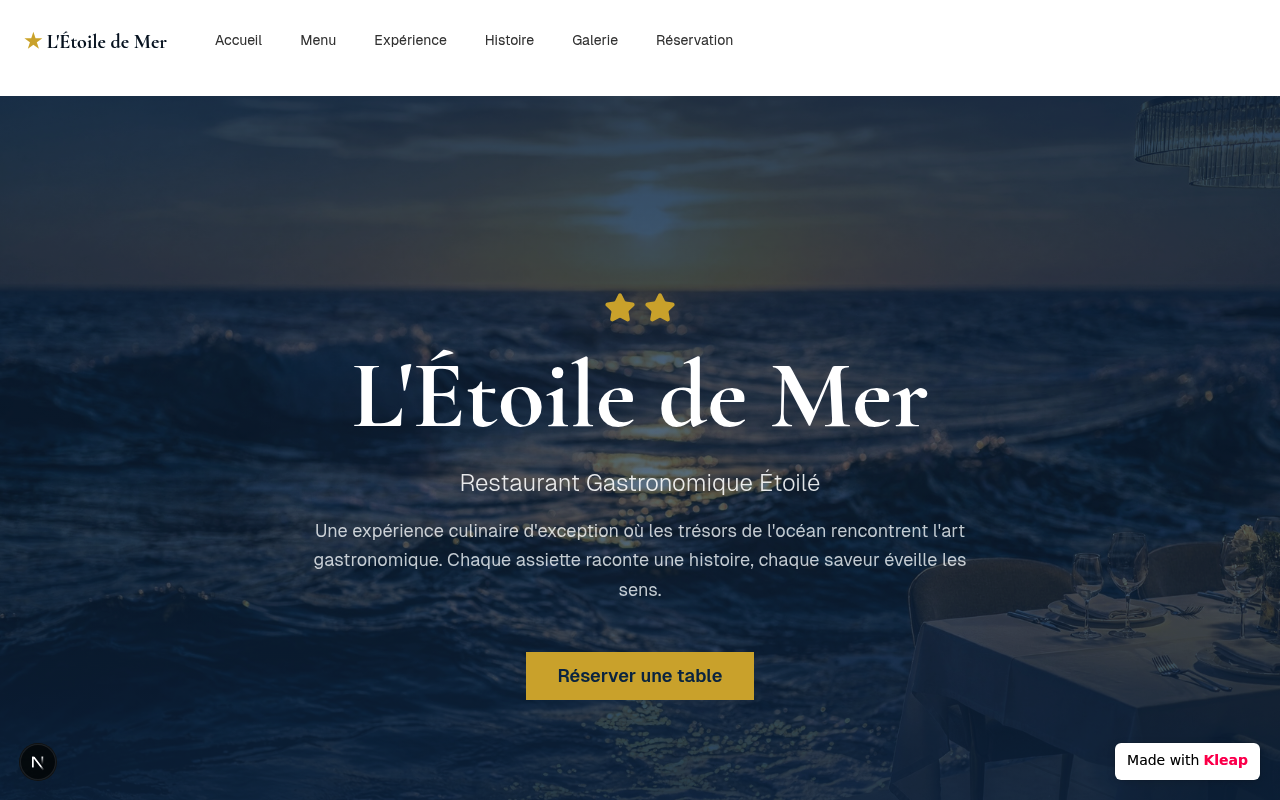 Onglet Menu website example