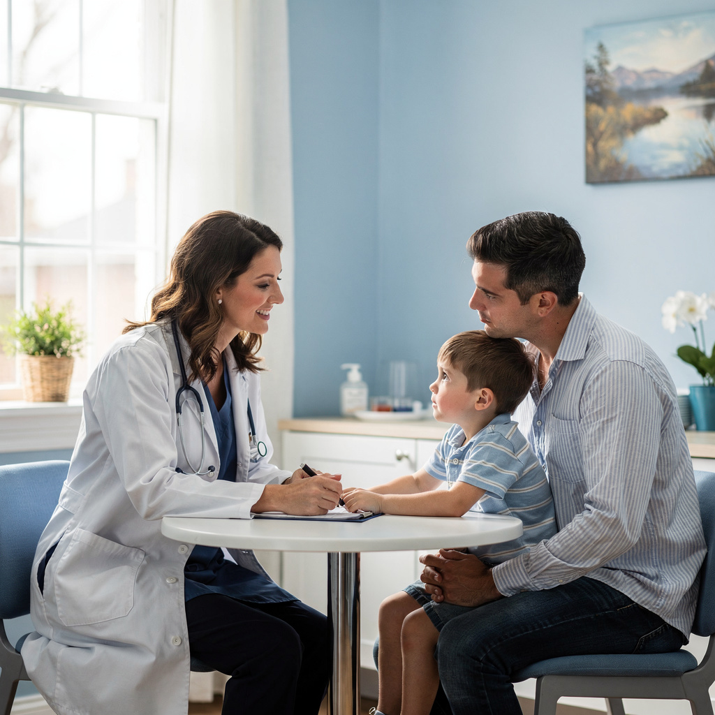 Doctor with patient family at Lakshmi Sree Clinic