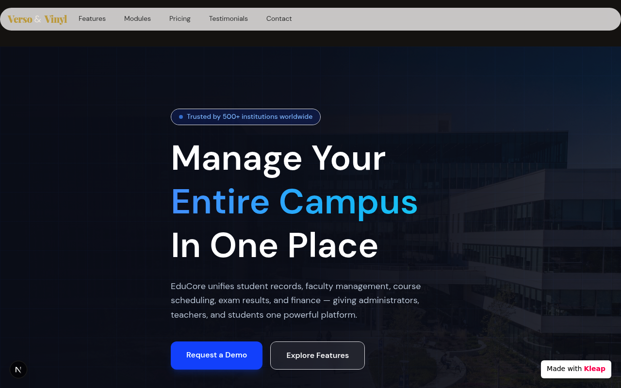EduCore — College Management Software website example