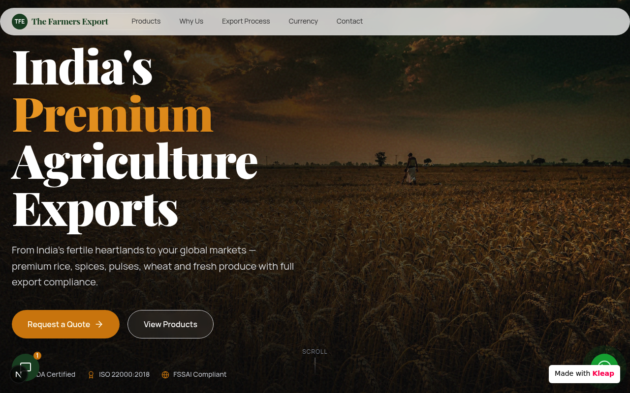 The Farmers Export website example