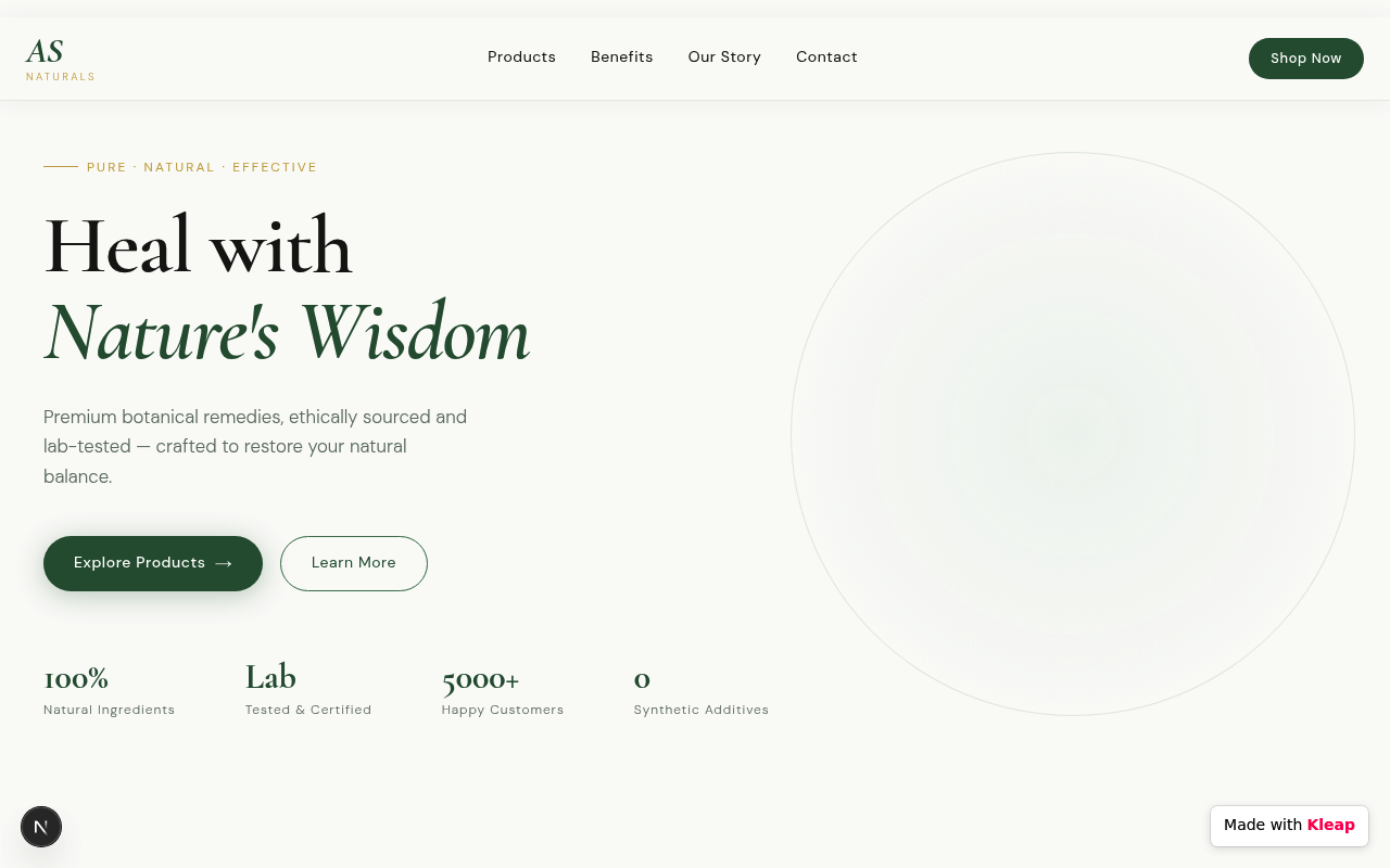 AS naturals website example
