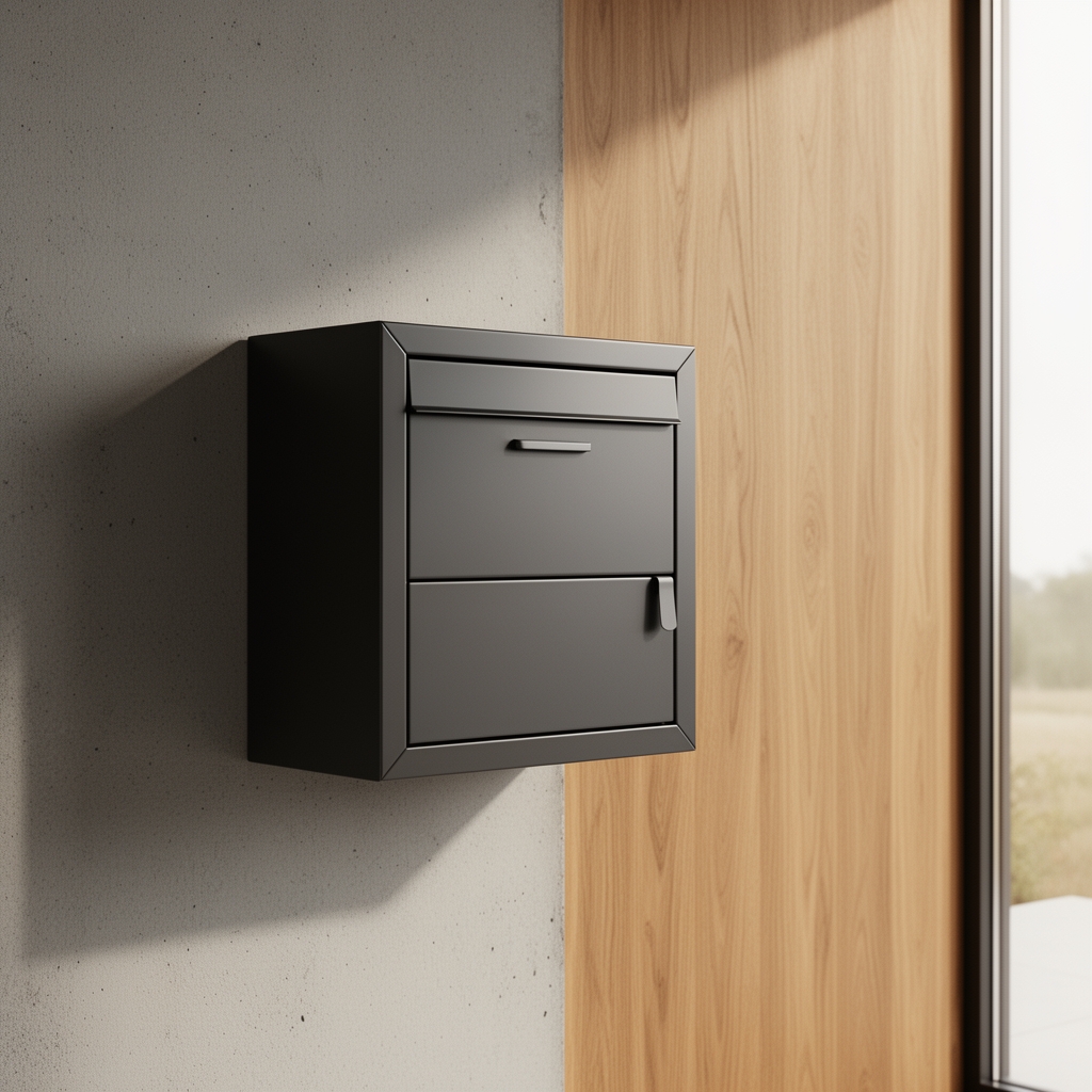 Boîte aux lettres anthracite thermolaquée, finition mate moderne pour façade contemporaine
